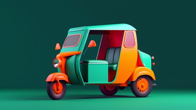 Modern style tuk tuk in trending color palette for advertising with photo