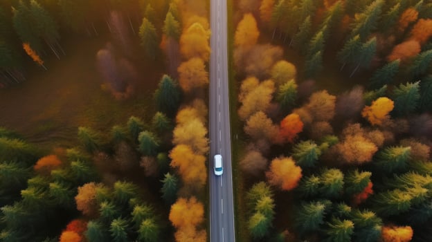 Drone view autumn forest road. Illustration photo