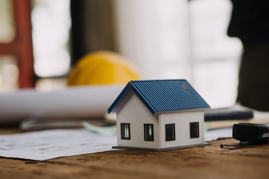 Construction and structure concept of Engineer or architect meeting for project working with partner and engineering tools on model building and blueprint in working site, contract for both companies. photo