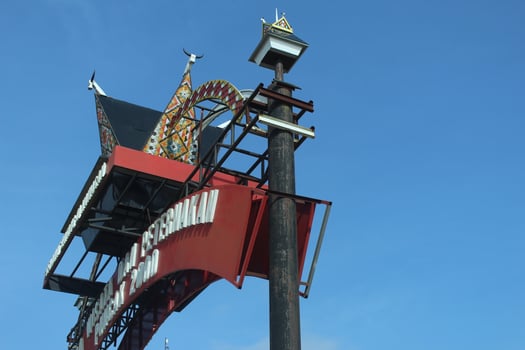 Karo, Indonesia, April 2023 - view of the welcome monument.  visitor entrance at the top of 200. photo