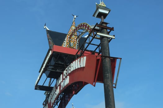 Karo, Indonesia, April 2023 - view of the welcome monument.  visitor entrance at the top of 200. photo