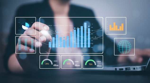 Working Data Analytics and Data Management Systems and Metrics connected to corporate strategy database for Finance, Intelligence,  Business Analytics with Key Performance Indicators, social network photo