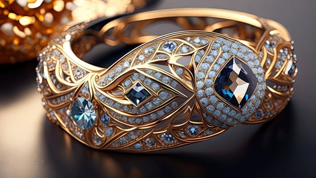 Jewelry gold ring with blue gemstones. photo