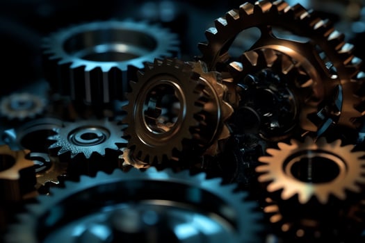 Cogs and gear wheel mechanisms concepts and ideas hitech digital technology and engineering design abstract technical background of mechanical engineering. photo