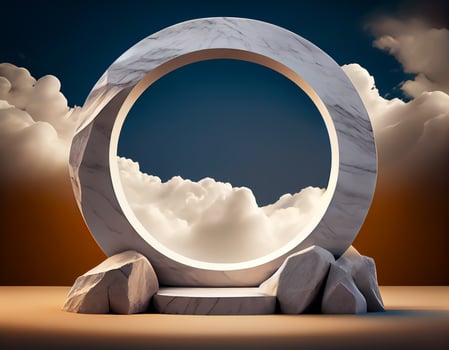 Abstract 3d podium for product presentation with geometric shapes, Empty round podium,Platforms for product presentation show new product background. photo