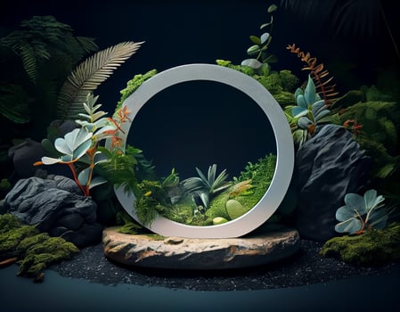 Abstract 3d podium for product presentation with geometric shapes, Empty round podium,Platforms for product presentation show new product background. photo