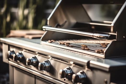 Close up view of barbecue grill in the modern backyard. photo