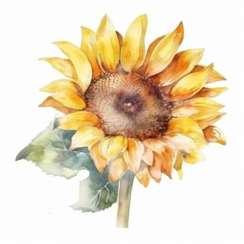 Watercolor sunflower isolated. Illustration photo