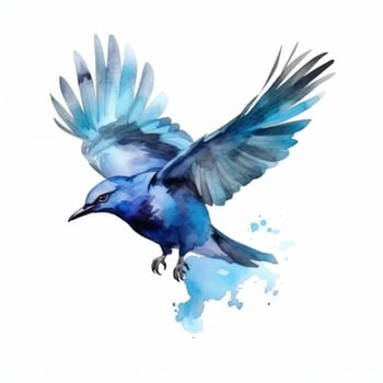 Watercolor blue bird. Illustration photo