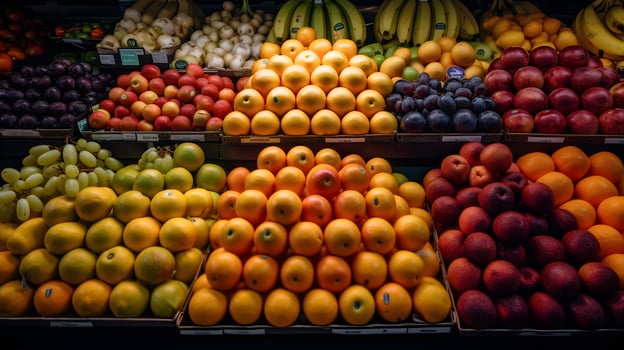 a collection of fruits on a supermarket shelf ,fresh fruit products in the mall , photo