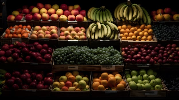 a collection of fruits on a supermarket shelf ,fresh fruit products in the mall , photo