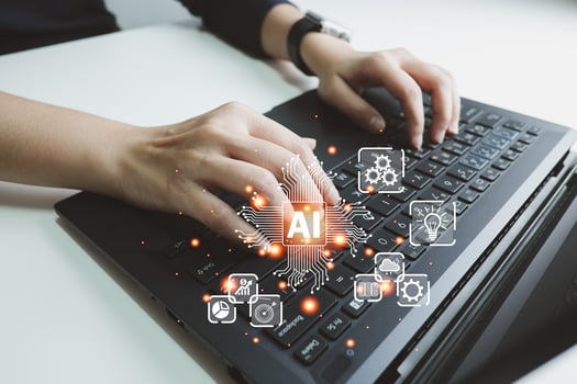 AI technology, Artificial Intelligence, Chatbot Chat and talk with AI, Using laptop for search and find data by command prompt, robot learning machine create or generate picture or article auto photo
