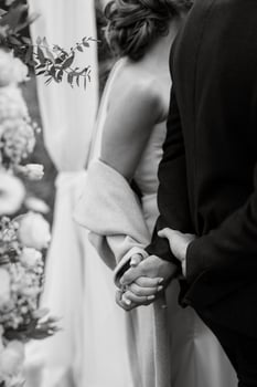 wedding ceremony of the newlyweds in a country cottage photo
