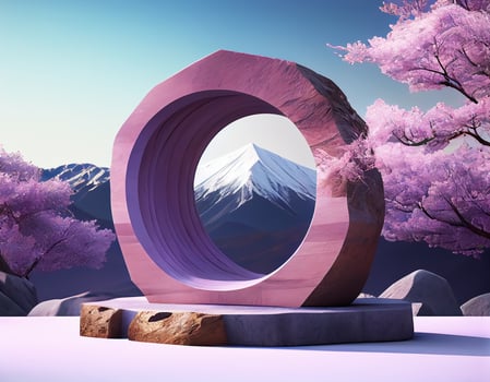 Abstract 3d podium for product presentation with geometric shapes, Empty round podium,Platforms for product presentation show new product background. photo