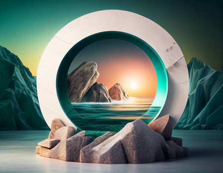 Abstract 3d podium for product presentation with geometric shapes, Empty round podium,Platforms for product presentation show new product background. photo