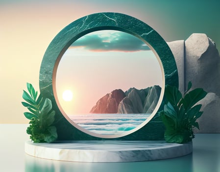 Abstract 3d podium for product presentation with geometric shapes, Empty round podium,Platforms for product presentation show new product background. photo