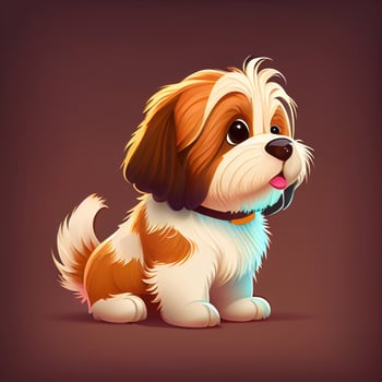 Cute Shih Tzu Dog breed dog cartoon drawing. Digital art illustration. photo