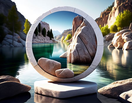 Abstract 3d podium for product presentation with geometric shapes, Empty round podium,Platforms for product presentation show new product background. photo