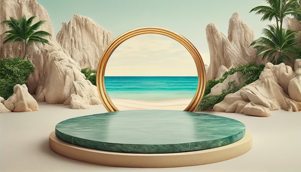 Abstract 3d podium for product presentation with geometric shapes, Empty round podium,Platforms for product presentation show new product background. photo