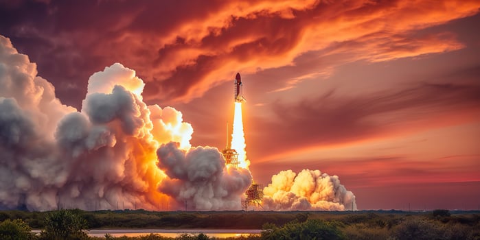 . . Photo realistic illustration of rocket shutle ship nasa launching. Adventure space travel explore vibe. Graphic Art