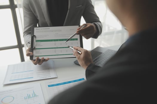 Team of business people working together in the meeting room office, teamwork background charts and graphs banner, double exposure successful teamwork,business planning concept. photo