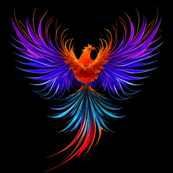 Light neon style art portrait of a phoenix, photo