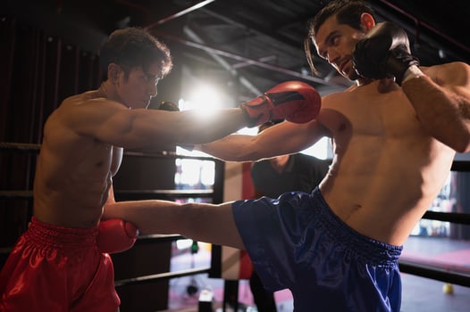 Using the feet is one of the master techniques of Muay Thai that is used to kick and lift to prevent kicks. which boxers are popularly used as weapons, Muay Thai,Thai martial arts. photo