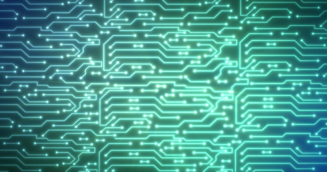 Abstract background of green computer circuit boards digital hi-tech futuristic of lines and dots photo