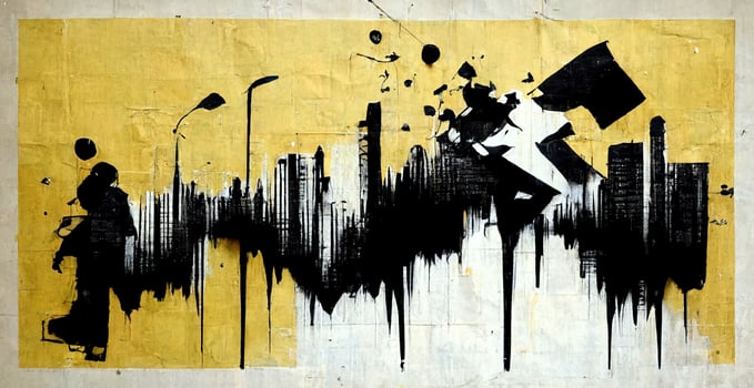 , Ink black street graffiti art on a textured paper vintage background, inspired by Banksy. photo