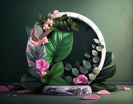 Abstract 3d podium for product presentation with geometric shapes, Empty round podium,Platforms for product presentation show new product background. photo