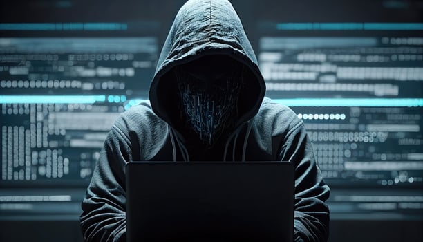 Cybercrime concept. Hacker in a dark mask. photo