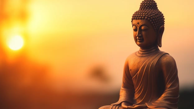 Buddha statue on sunset background. photo