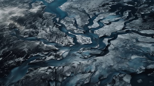 A chilly conduit from over. Ethereal photo of the stream streams from Icelandic chilly masses.