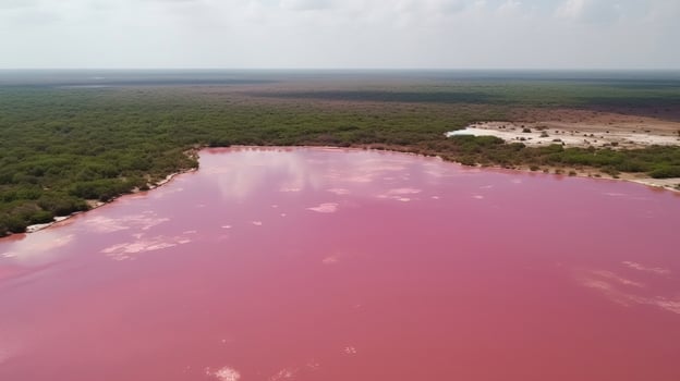 Ethereal see of pink lake, bewildering see from coast. photo
