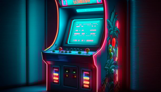 Retro Gaming Fun Old-School Arcade Game in an 80s Neon Wonderland photo