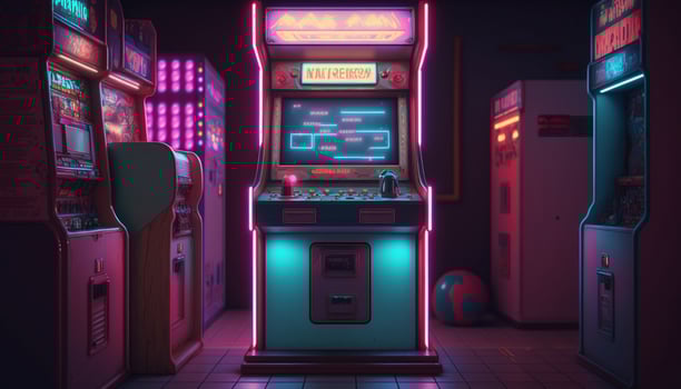 Retro Gaming Fun Old-School Arcade Game in an 80s Neon Wonderland photo
