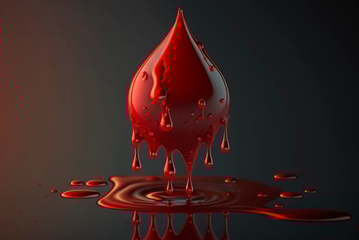 AI illustration 3D blood drop closeup mirroring microscope photo