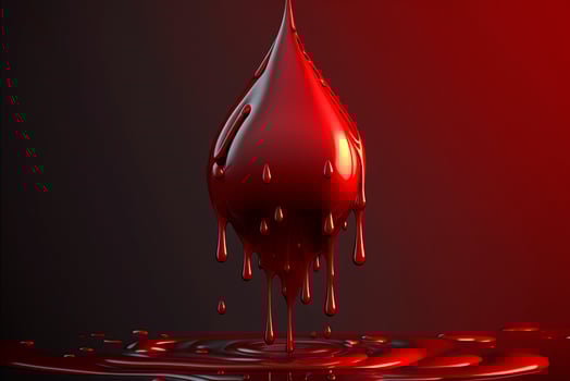 AI illustration 3D blood drop closeup mirroring microscope photo