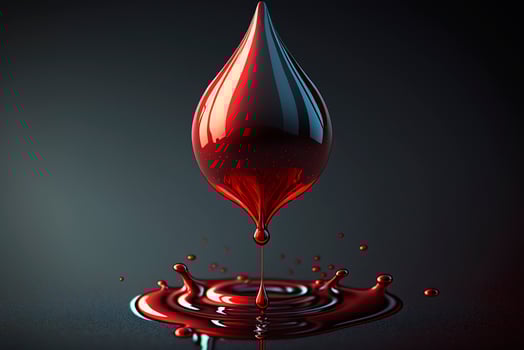 AI illustration 3D blood drop closeup mirroring microscope photo