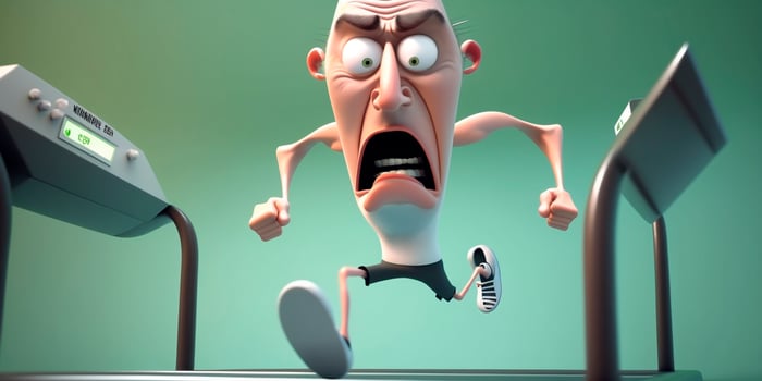 Hilarious cartoon character exercising on a treadmill illustration photo