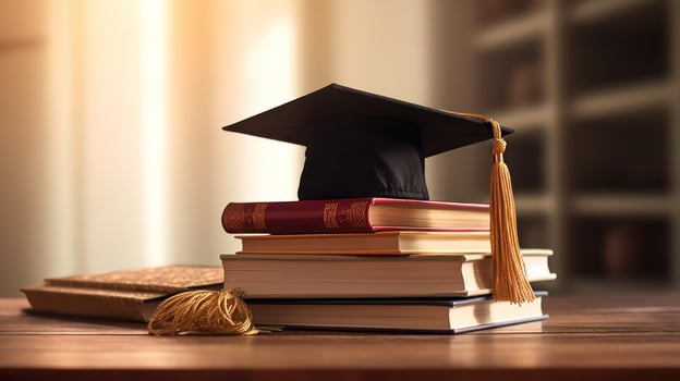 Books and graduation cap. Illustration photo