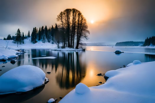 landscape snowy mountain with lake ai generate photo