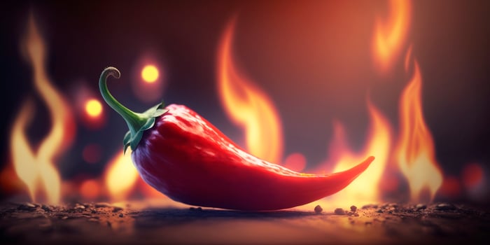 Fiery Red Hot Chili Pepper with Flames and Fire Illustration photo