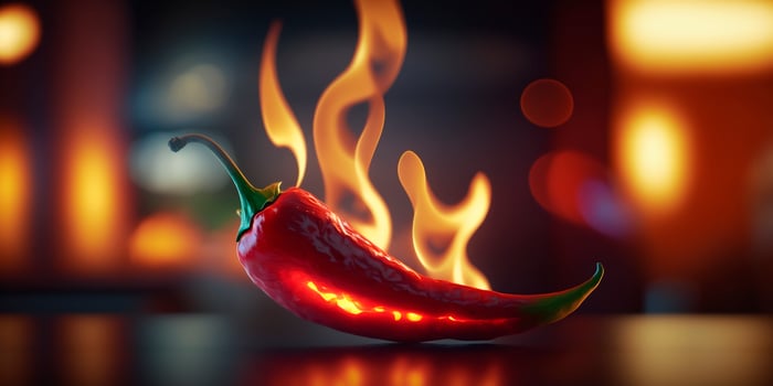Fiery Red Hot Chili Pepper with Flames and Fire Illustration photo