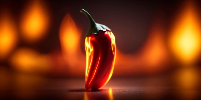 Fiery Red Hot Chili Pepper with Flames and Fire Illustration photo