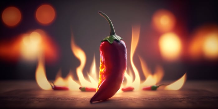 Fiery Red Hot Chili Pepper with Flames and Fire Illustration photo