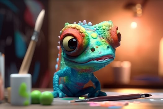 Colorful Chameleon Painting with Passion in its Studio photo