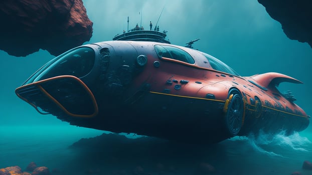 underwater world with an orange submarine photo
