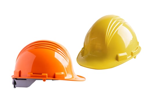 Safety first hard helmet hat isolated on white background. photo