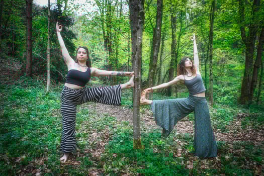 Couple of women in sports yoga pose photo
